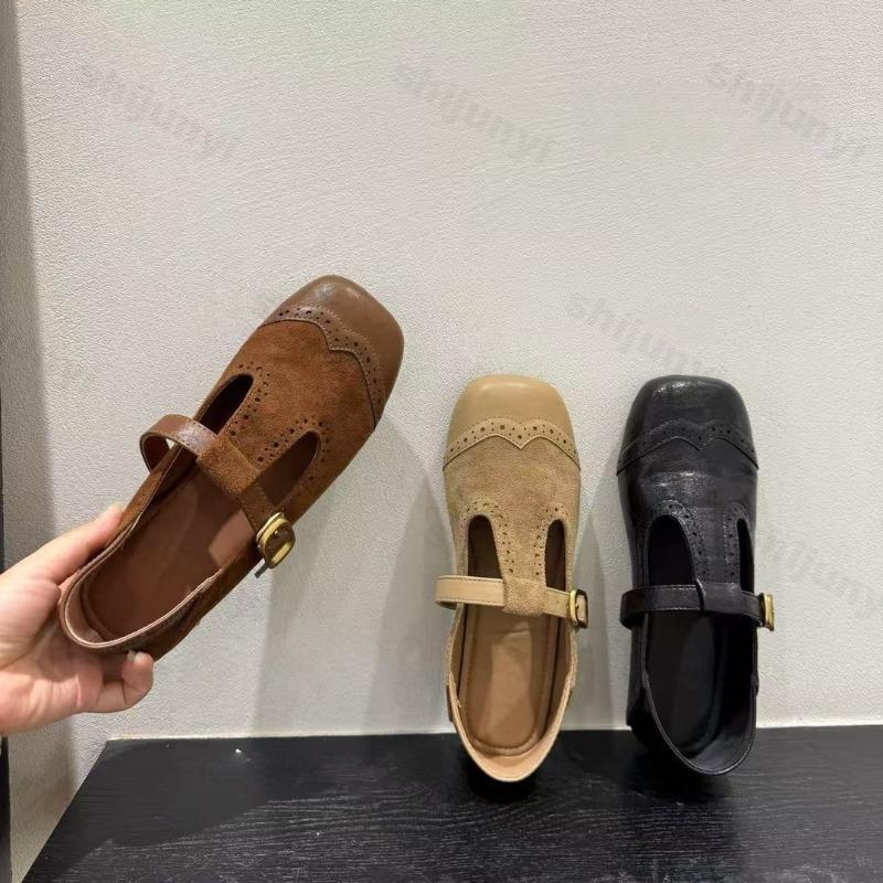 Women Flats Shoes Spring 2026 Retro Leather Shoes Fashion Shallow Round Toe T-shaped Ladies Comfort Ballet Style Mary Jane Shoes
