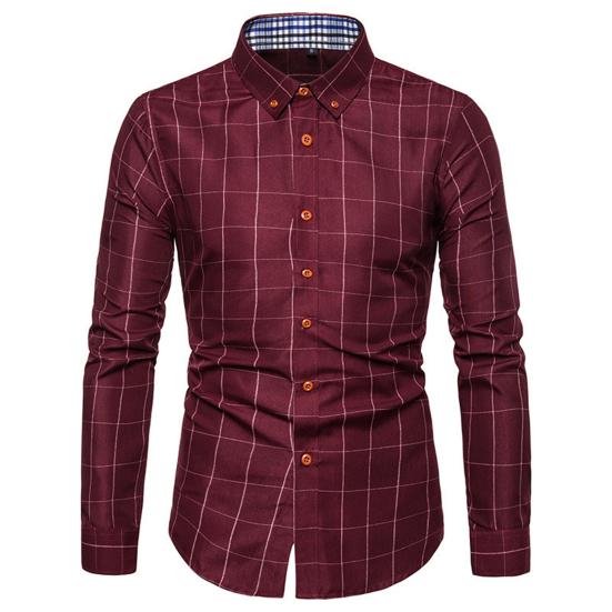 Men Shirt Plaid Print Long Sleeve Button Formal Single-breasted Warm Business Plus Size Autumn Top Male Clothes