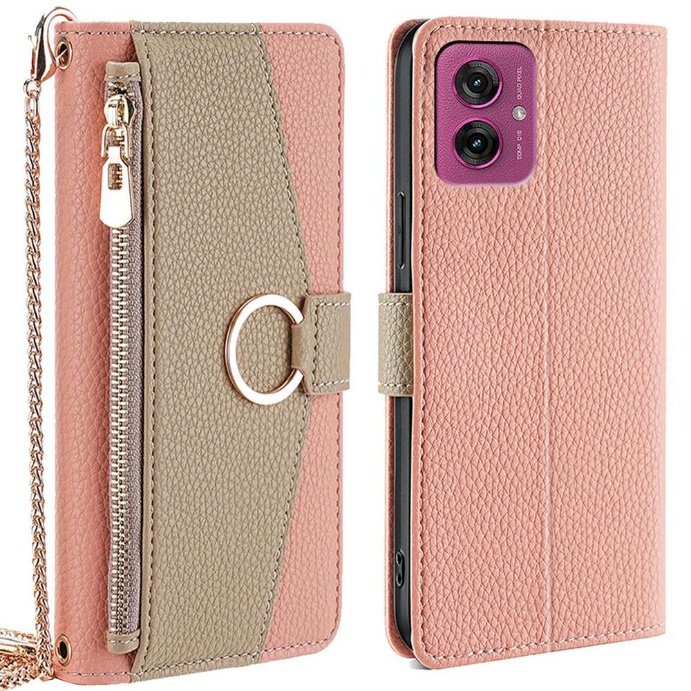 For Motorola Moto G55 5G Case Mirror Wallet Leather Phone Cover with Chain Shoulder Strap