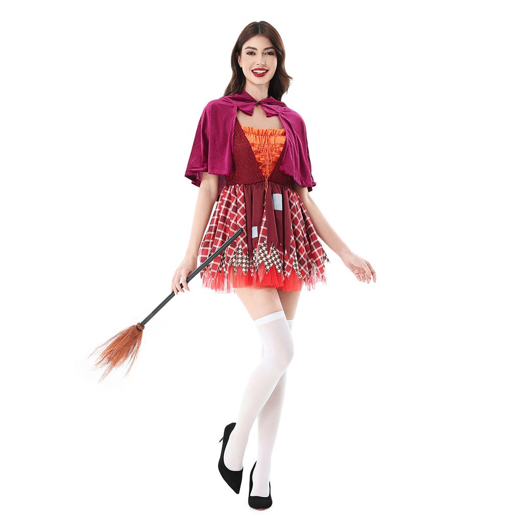 Halloween costume Little Red Riding Hood carnival costume cosplay witch costume broom witch skirt cape