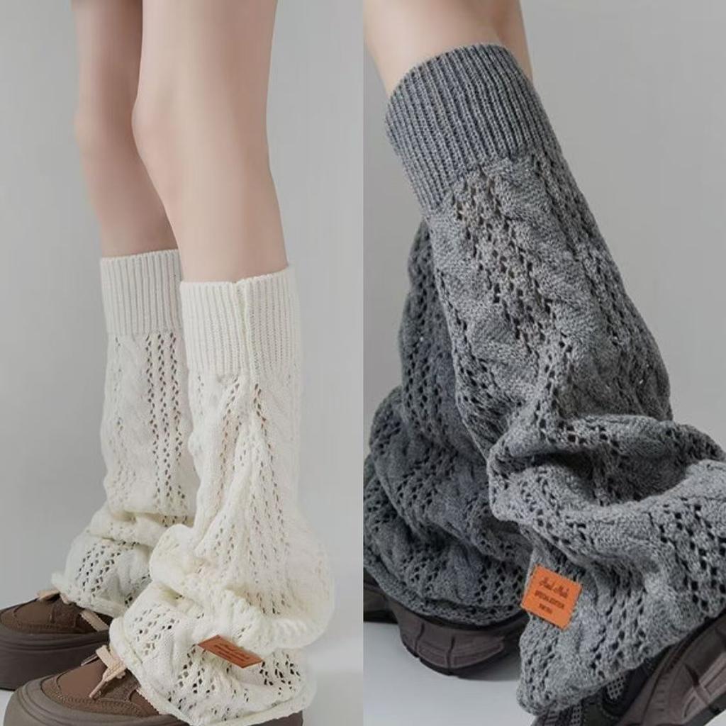 Women's Thin Hollow-out Leg Warmers for Spring and Summer Knitted Breathable Calf Flared Slouchy Long Socks