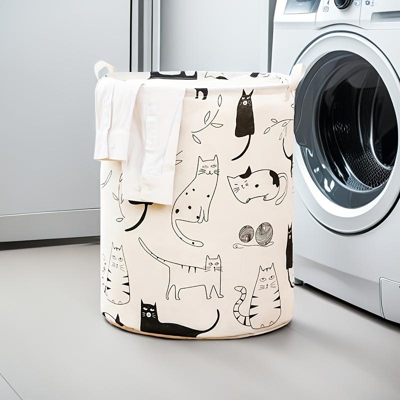 Foldable Round Laundry Basket with Adorable Cat Pattern Home Use Dirty Clothes Hamper Toy Clothes Storage Washing Clothes Hamper