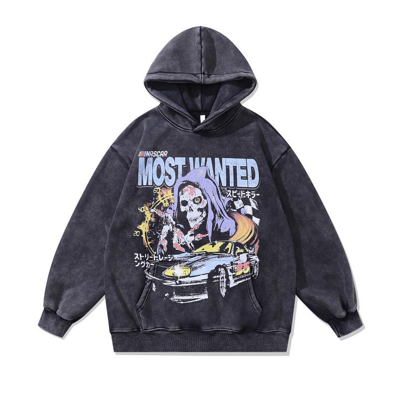 Europäischer und Amerikanischer High Street Totenkopf Digitaler Direktdruck Hoodie Retro 430G Reine Baumwolle Lockerer Pullover Herren