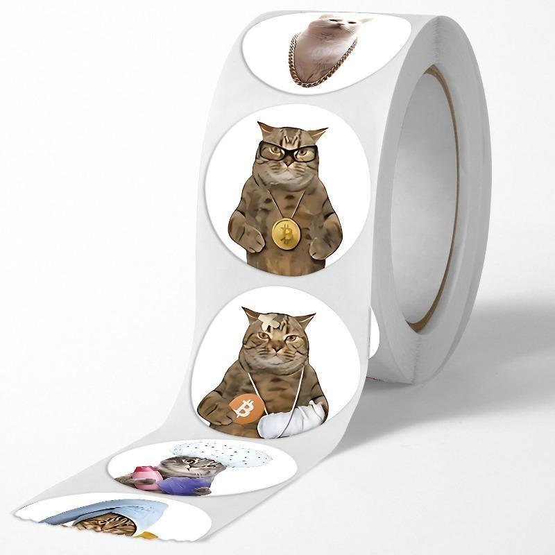 500pcs/roll Round Cat Funny Label Stickers for Packaging Phone Cases Suitcases Laptops Ins Hot Expression Stickers