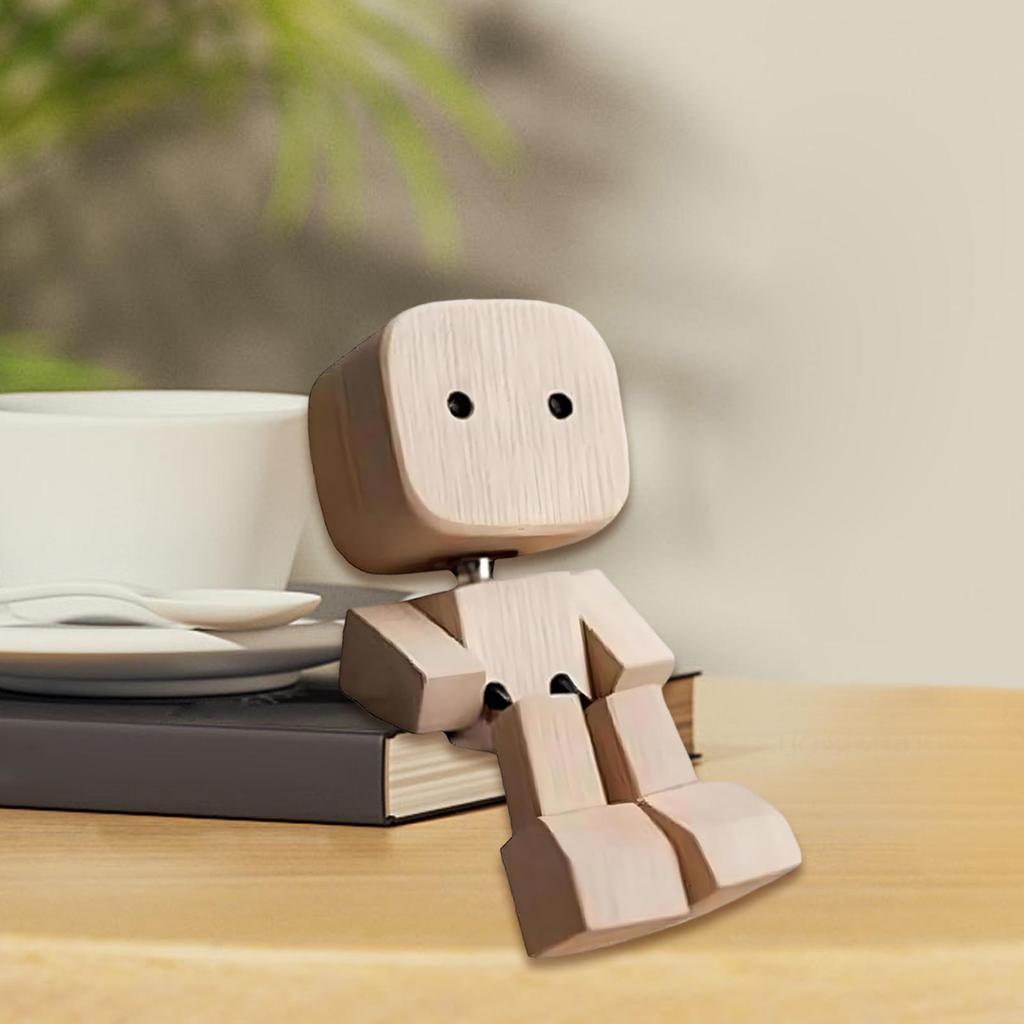 Small Shaking Wooden Man Figurine Car Dashboard Ornaments Leg-swinging Robot Figurine Cute Shaking Wood Man Figurine Decoration