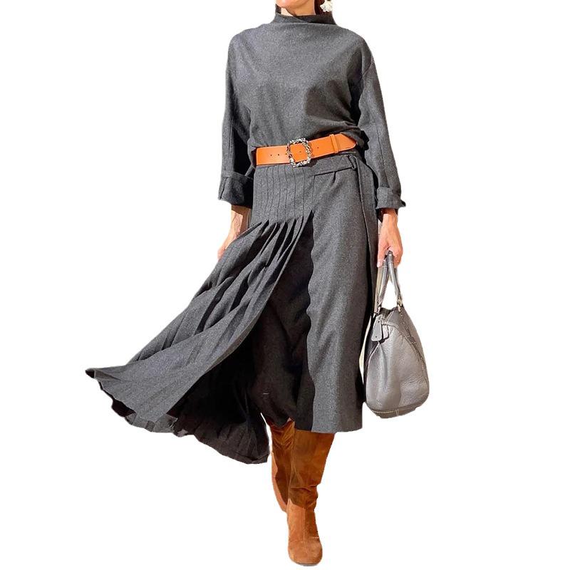 2023 Autumn Women's Long Sleeve Solid Color Two-Piece Loose Dress Set for Europe and America