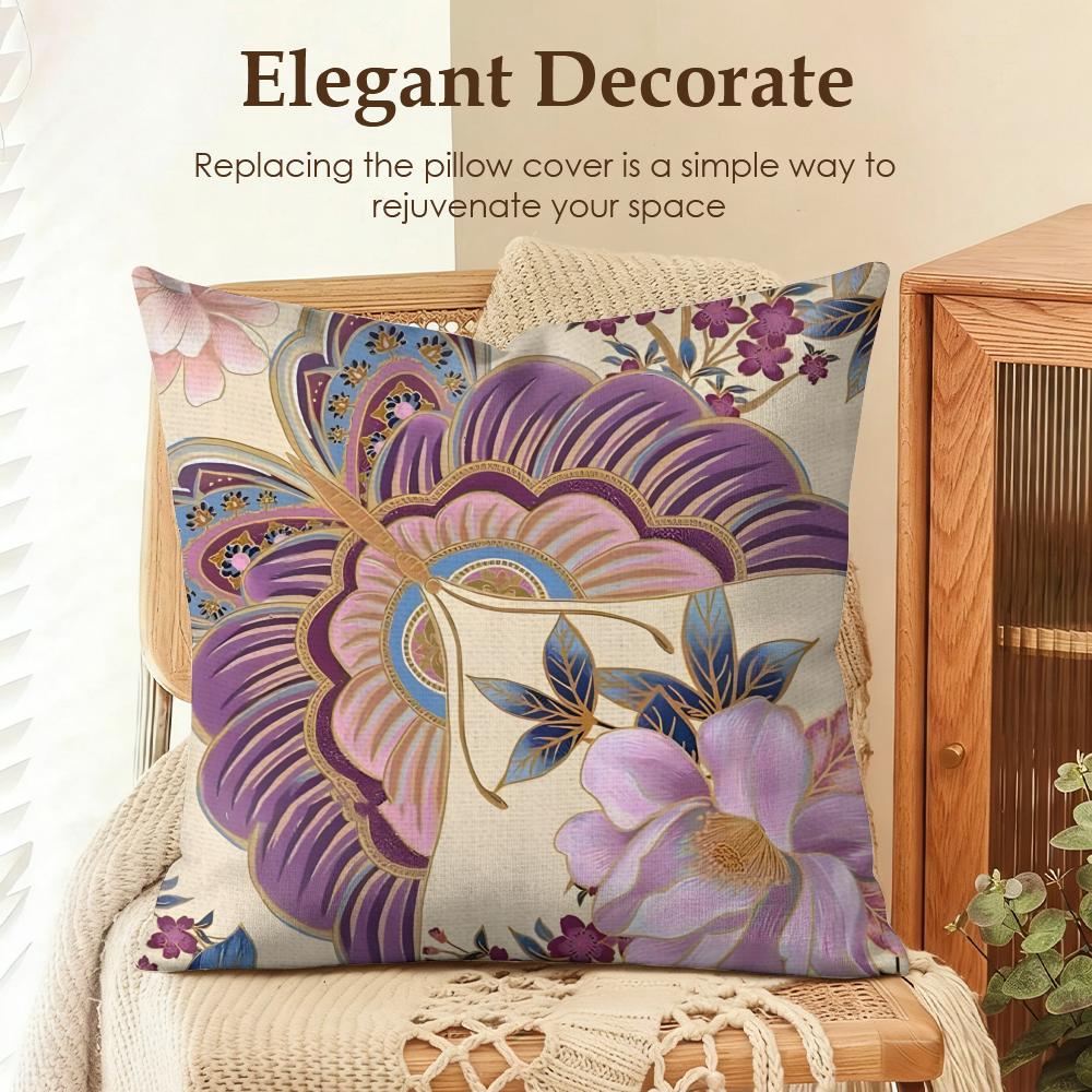 Indonesia Batik Design Cushion Cover Natural Linen Organic Fabric DoubleSided Printing Sofa Home Decor Gift Pillow Case