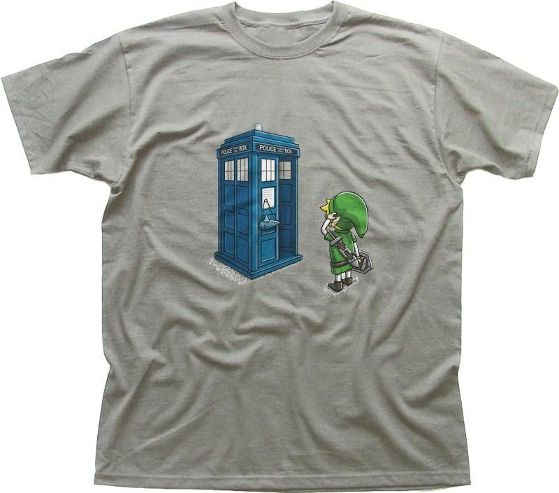 Legend Of Zelda inspired Ocarina vs TARDIS printed cotton t-shirt 9730 2XL