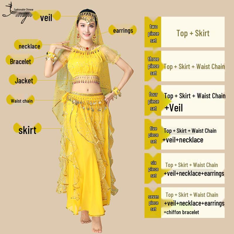 2025 Damen Ethnisches Xinjiang Bauchtanzkostümset - Kurzarm & Langer Rock