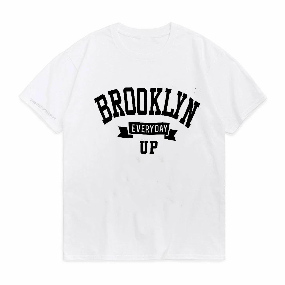 Mens Summer Cotton Fashionable Casual Loose Sports Brooklyn Every Day Up Printed Round Neck Short Sleeved Tshirt Top