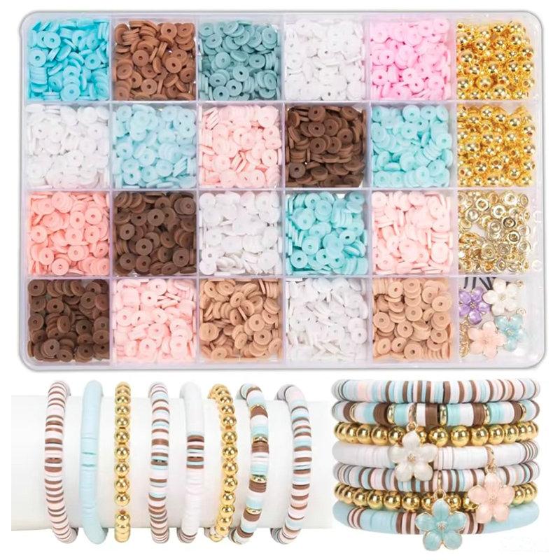 24 Colors Clay Beads Bracelet Making Kit Flat Preppy Beads Polymer Clay Beads Kit for Friendship Bracelets Making Craft DIY