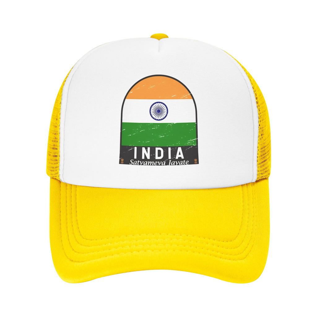 Mesh Sun Hats India Flag Emblem Vintage Summer Trucker Hat For Unisex-Teens y2k Funny Hot Sale Hunting Camping Baseball Cap