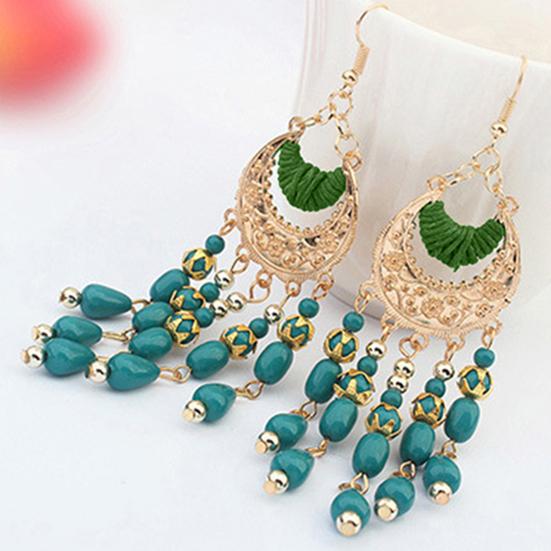 Women Retro Crescent Moon Ear Drops Dangles Tassel Hook Earrings Boho Style