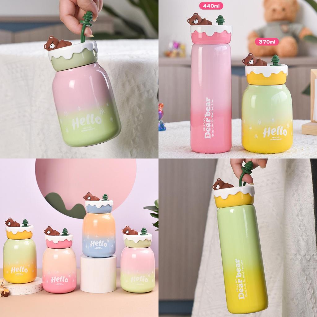 Niedlicher fauler Bär 304 Edelstahl Isolierbecher Große Kapazität Bouncing-Becher mit Strohhalm