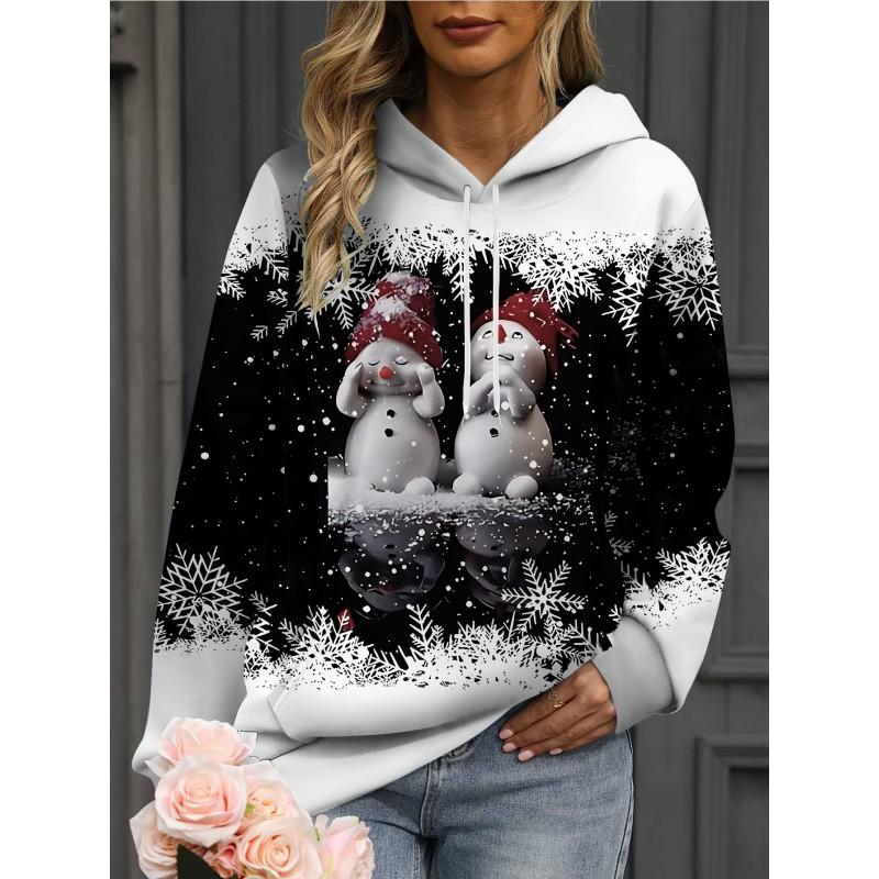 Womens Oversized Hooded Sweatshirt With 3D Print Soft Cotton Blend Long Sleeve Pullover Casual Wear
