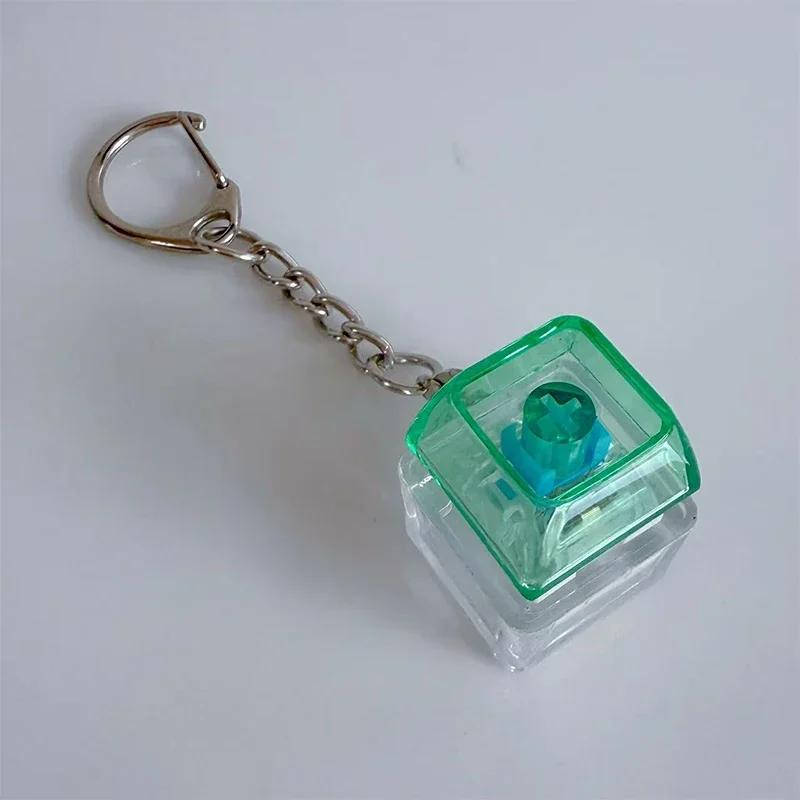 LED Keyboard Keychain Mechanical Button Fidget Key Switch Caps Finger Toys Relief Stress Small Gifts Car Key Ring For Adults