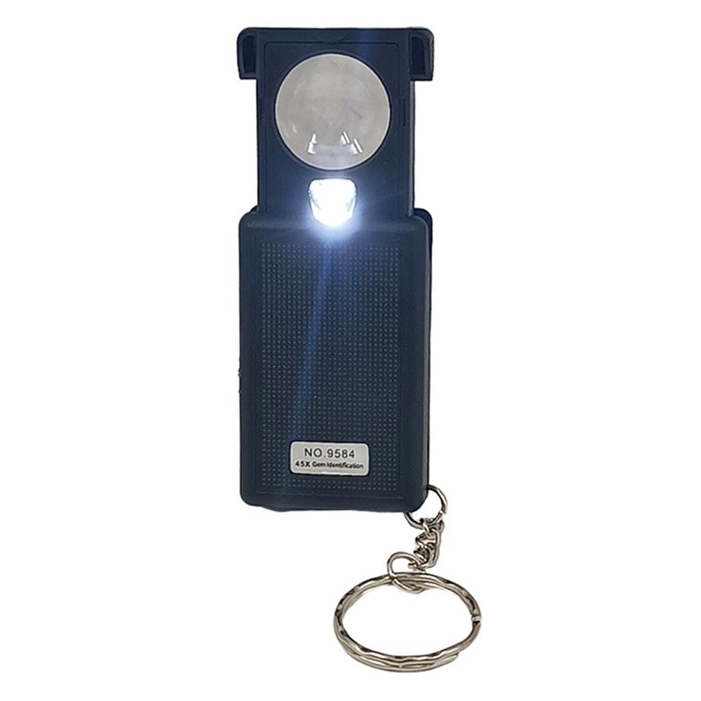 LED Illuminating Magnifier Lens 45X Magnification Portable Size Featuring Keychain For Easy Carrying And Fine Viewing