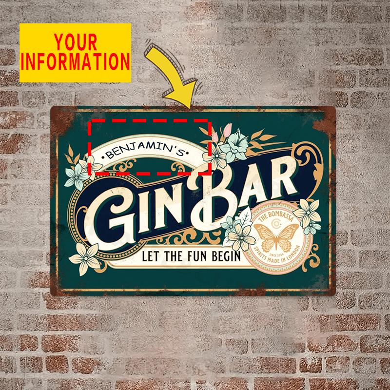 

pc Personalized Gin Bar Sign Custom Text Metal Wall Plaque Vintage Retro Home Pub Decor Aluminum x Inch WallMounted 20x30cm（7.8x11.8inch）