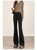 Women's High Waist Patchwork Micro Flare Jeans - 2026 Spring/Summer, Black, Elastic, Slimming Style