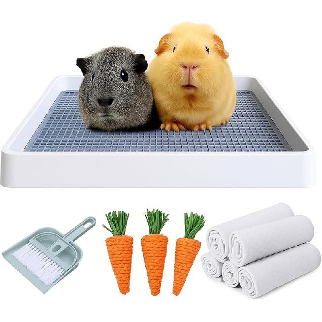 PODOO Rabbit Large Litter Box, Guinea Pig Training Pan Cage with Toilet Tray, Ideal for Rats, Ferret, Bunny Small and Medium Animals (Medium)