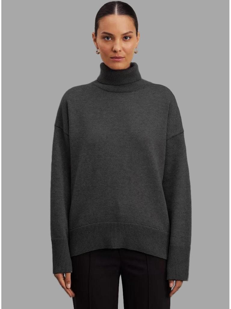 2025 Autumn/Winter High Neck Women's Solid Color Knitted Sweater European & American Style