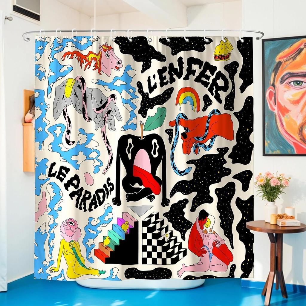 Bohemian Pop Art Shower Curtain Waterproof Bathroom Decor Unique Surreal Graffiti Print Artistic Home Accent Novelty Curtains fo