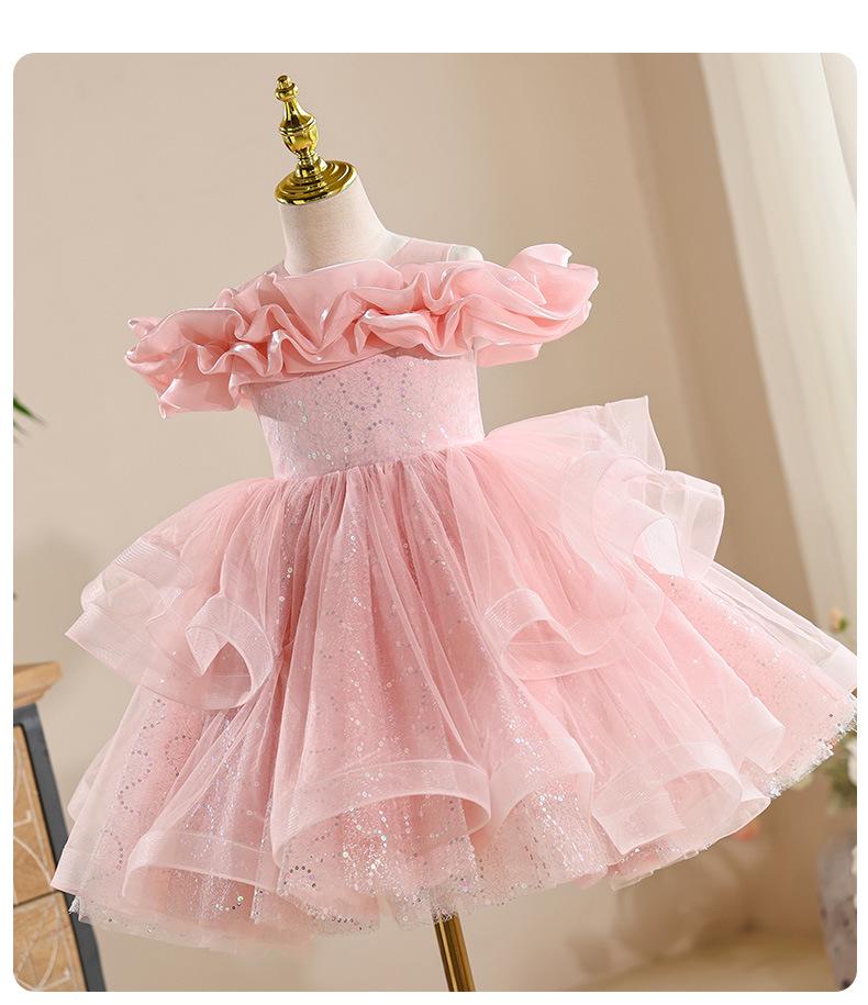 Girls' Formal Flower Girl Princess Dress with Sequined Puffy Skirt - Ideal for Piano Performances