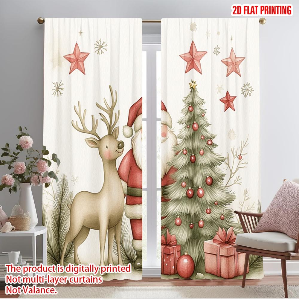 

2pcs,2D plane printing Curtains Digital Printed Cute Christmas Santa Reindeer Tree (3) Durable 100% Polyester Fabric (without 52.50×116.00 CM 2pcs