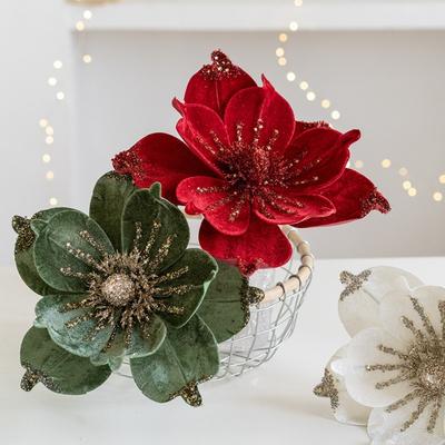 Christmas Artificial Poinsettia Glitter Flower Sequin Flannel Fake Flowers Wedding Party Decoration 25cm 3D Simulation Magnolia