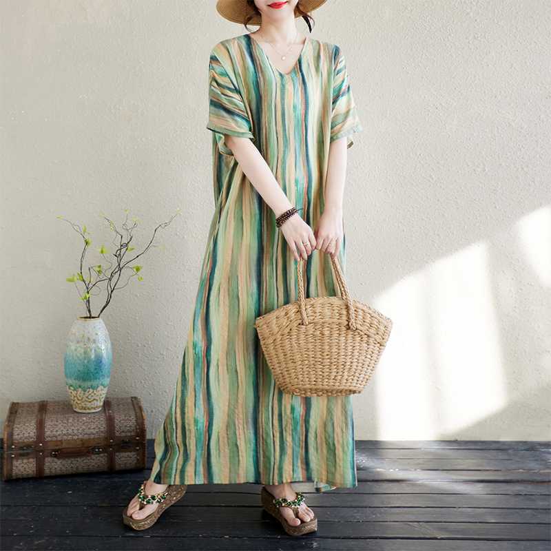 

Летняя женская хлопково-льняная длинная юбка с принтом и V-образным вырезом one size зелёный