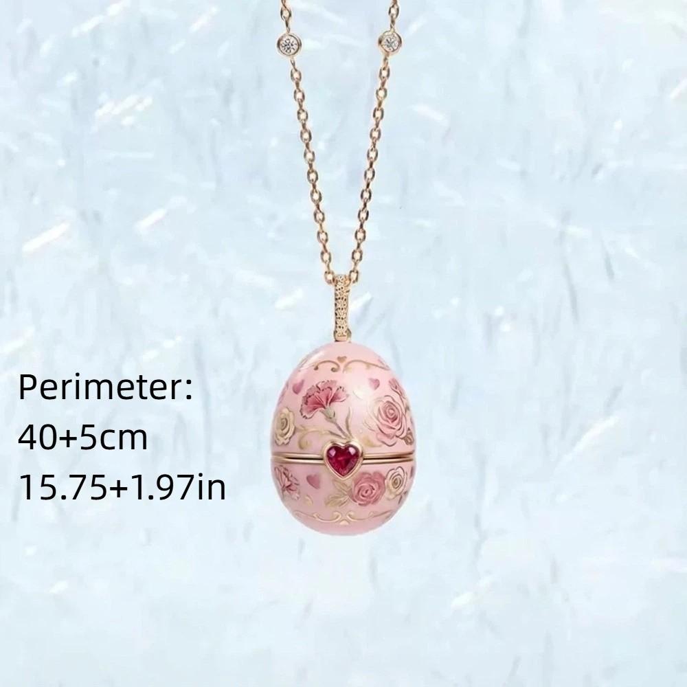 Flower Opening Chain Choker Surprise Heart Clavicle Chain Enamel Egg Necklace Gift for Friends Mom