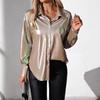 Ladies Spring Summer Lapel Solid Color Loose Long Sleeve All Match Blouse Shirt Top