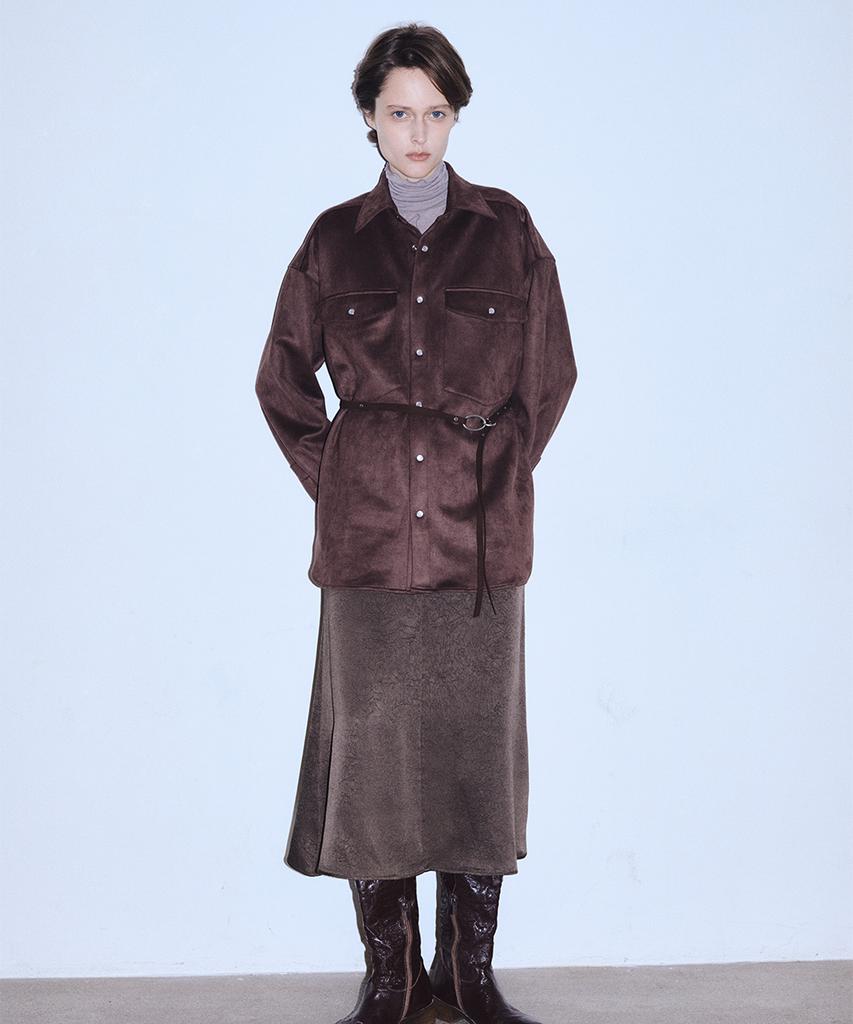 MIDNLOW Suede Shirts Jacket (Brick)_Suede Jacket