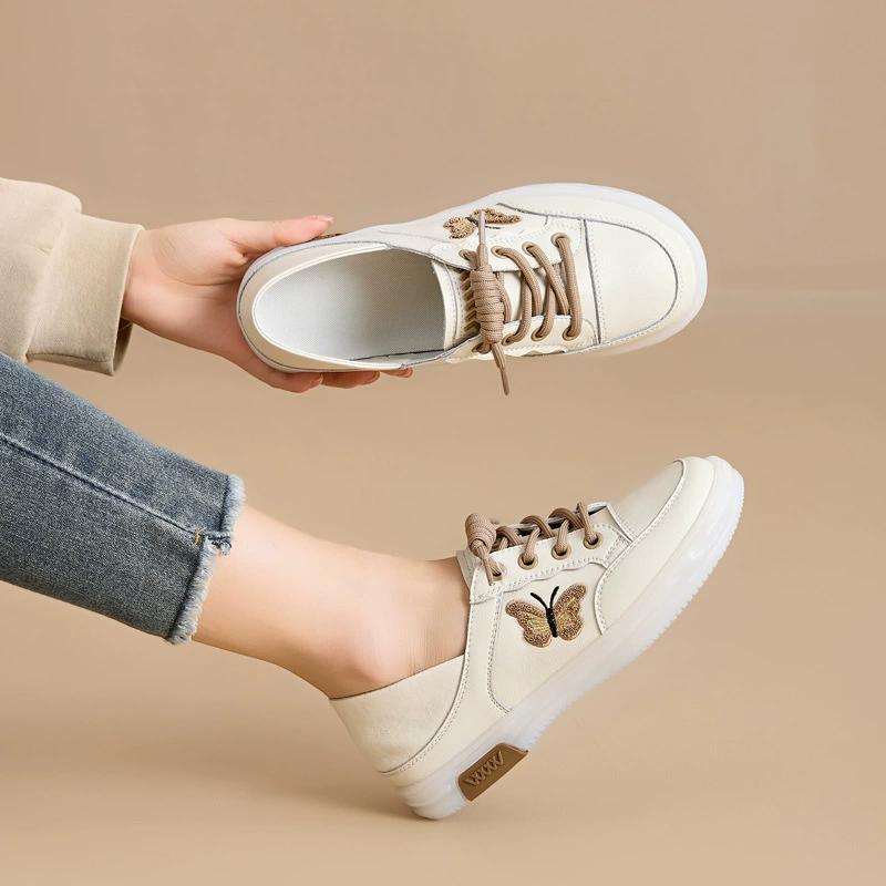 Fashion GKTINOO Women Sneakers Big Size 2025 Spring New Genuine Leather Loafers Women Casual Lace-up Women's Nurse Shoes