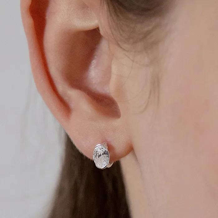 (Silver 925) Oval Solitaire Hoop Earrings EC3292