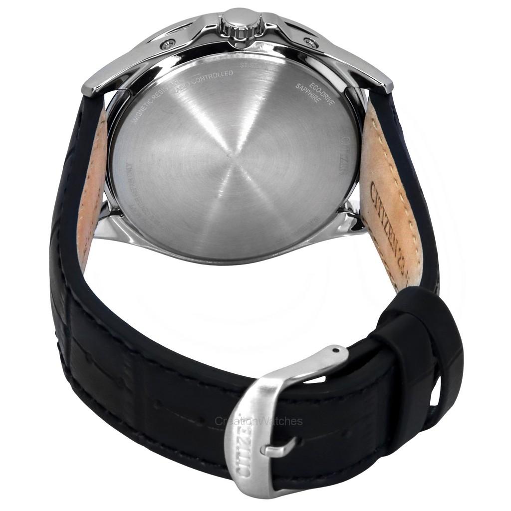 Citizen Funkgesteuerte Eco-Drive Herrenuhr mit Lederarmband und weißem Zifferblatt CB0250-17A 100M
