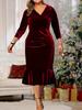 Plus Size Women's Solid V-Neck Mermaid Skirt Evening Gown 2025