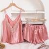 European & American Silk-Style Backless Camisole Shorts Set - Women's Summer Casual Pajamas