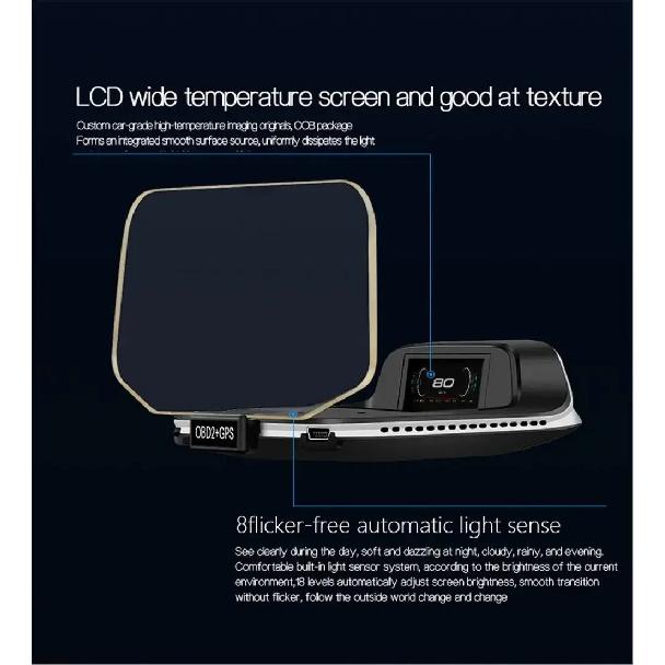 C3 Navigation HUD Speedometer Mirror OBD2+GPS Dual Mode OBD2 Head Up Display GPS HUD Digital MPH KMH Water&Oil Temp RPM Voltage