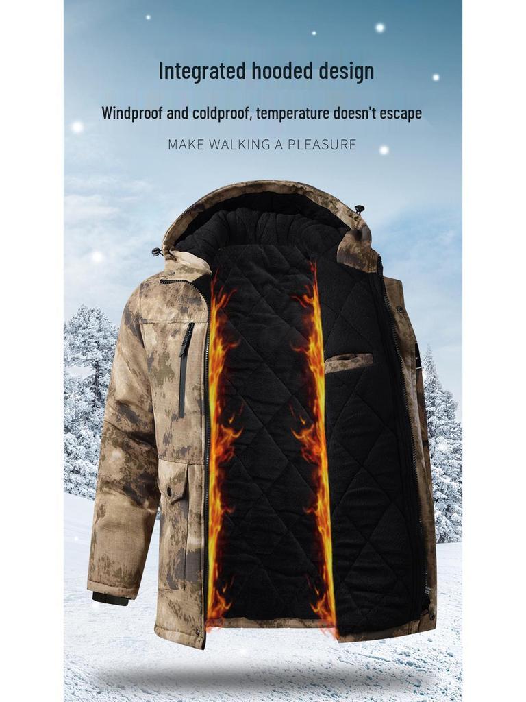 Men's Winter Camouflage Cotton Jacket with Velvet Lining for Cold Protection and Workwear