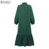 ZANZEA Women Casual Turn Down Collar Solid Color 3/4 Sleeve Loose Dress
