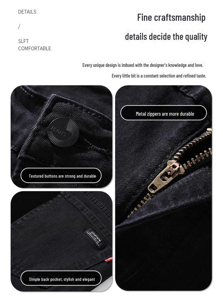 Męskie dżinsy wysokiej klasy, elastyczne, czarne, z prostą nogawką, na jesień i wiosnę