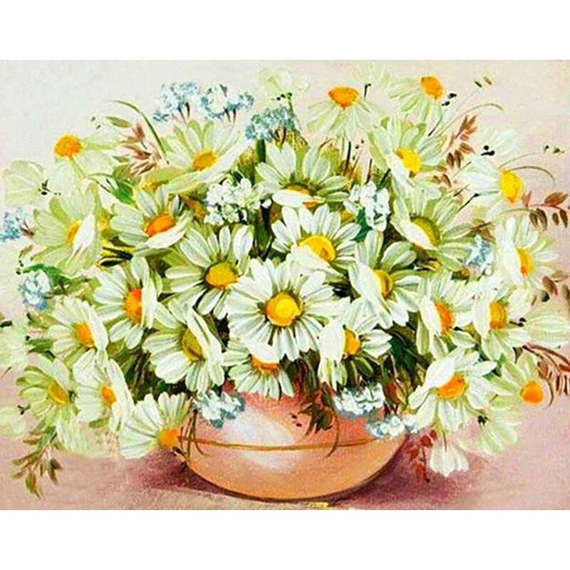 5D DIY Diamantmaleri Daisy Diamantbroderi Blomsterlandskap Korssting Hel Rund Drill Hjemmeinnredning Manuell Kunstgave