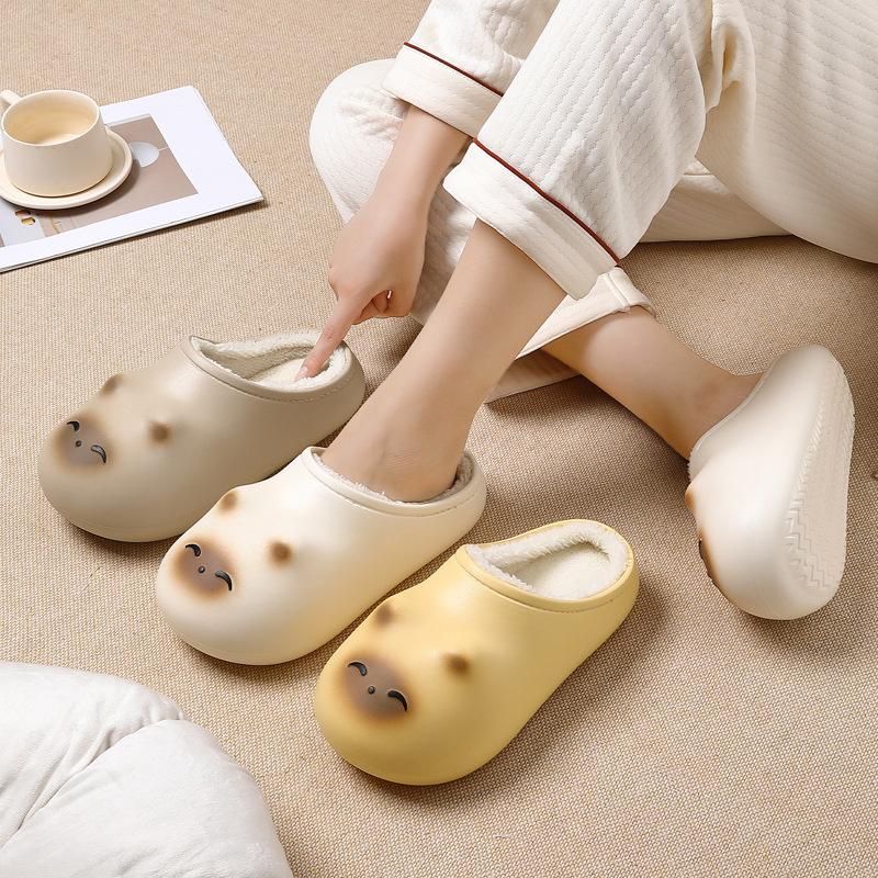 Cartoon waterproof cotton slippers autumn and winter indoor home new confinement plush warm cotton mop outside wear