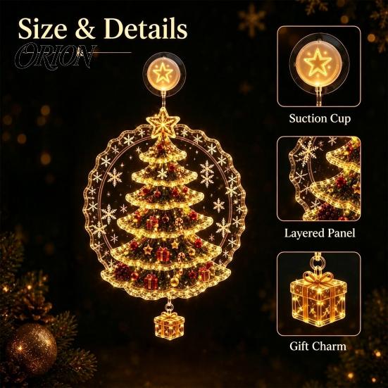 Holiday Celebration Ornament Christmas Suction Cup Window Light, Santa Claus Xmas Tree Reusable Lamp Snowman Glass Ornament, Party Acrylic Hanging