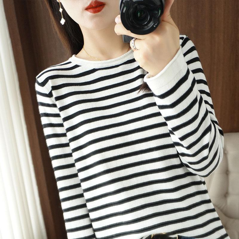 

Женский хлопковый свитер с закрученным круглым вырезом, полосатый пуловер, осенне-зимняя повседневная вязаная одежда, модный мягкий базовый свитер-топ XS