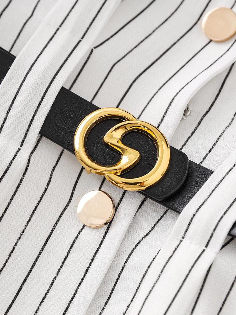 Women's Summer Striped Shirt Dress - High-End, Single-Breasted with Waist-Defining Fit