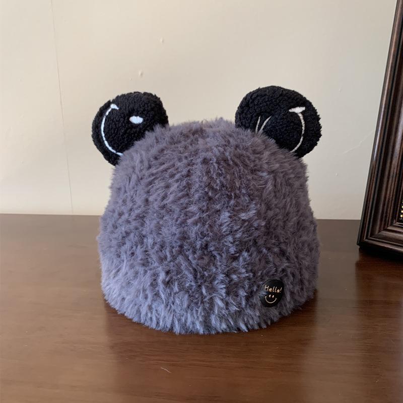 Cute Bear Plush Hat Female Thermal Knitted Hat Woolen Hat Big Head Circumference Autumn and Winter Student