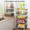 Fruit Basket Kitchen Pantry Organizers and Storage - Wooden Top Table Stackable Metal Wire Basket Stand Cart for Fruit Vegetabl