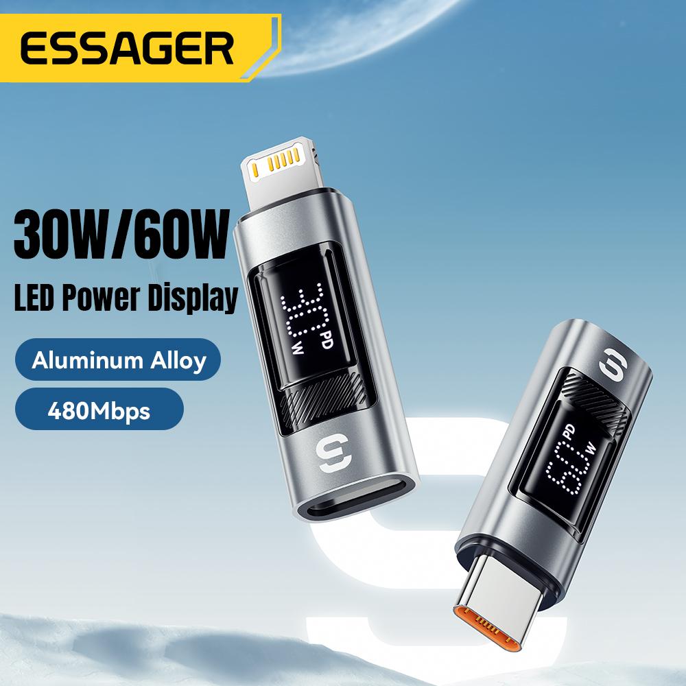 Essager Typ C auf Lightning OTG Adapter Digitalanzeige PD 60W Schnellladung Lightning auf Typ C Anschluss für IPhone 15 14 13 12